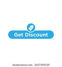 Get Discount Button Vector, Blue Promo Tag Icon for E-commerce.