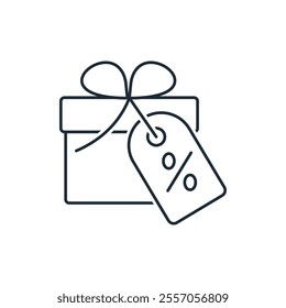 Get a discount on the purchase of goods.Procurement management. Holiday Sale.  Vector linear icon isolated on white background.