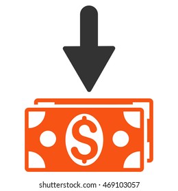 Get Dollar Banknotes icon. Vector style is bicolor flat iconic symbol with rounded angles, orange and gray colors, white background.