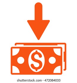 Get Dollar Banknotes icon. Vector style is flat iconic symbol with rounded angles, orange color, white background.