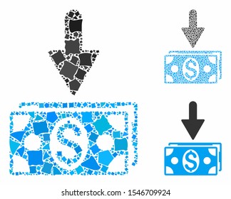 Get dollar banknotes mosaic of tuberous elements in variable sizes and color tints, based on get dollar banknotes icon. Vector tuberous elements are composed into illustration.