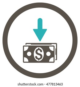 Get Dollar Banknotes rounded icon. Vector illustration style is flat iconic bicolor symbol, grey and cyan colors, white background.