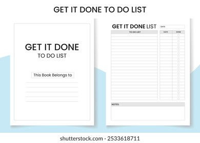 Get it Done To Do List Plantilla de diseño de libro de registro, diseño de interiores con papel blanco y negro