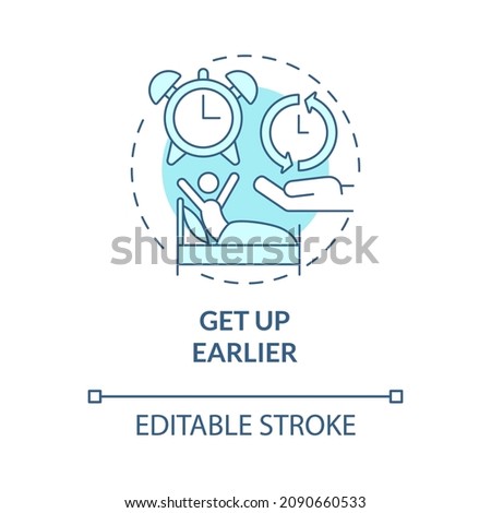 Get up earlier turquoise concept icon. Sleep pattern and healthy lifestyle abstract idea thin line illustration. Isolated outline drawing. Editable stroke. Roboto-Medium, Myriad Pro-Bold fonts used
