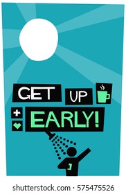 Get Up Early (Flat Style Vector Illustration Sunrise Poster Design)
