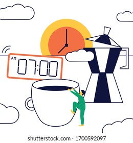 
Get up early to work. The man needs coffee.
