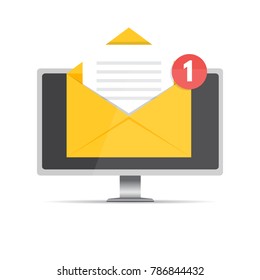 Get email concept. Desktop with notification. Vector illustration.