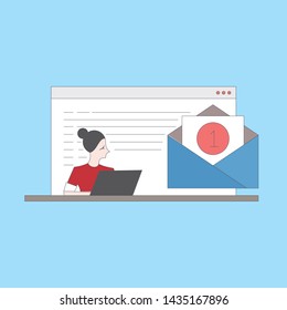 Get Email Concept Email notification concept. New email on the laptop screen. Vector illustration in flat style.