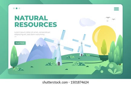 Get energy from natural resources, Illustration of landscape view on landing pages template