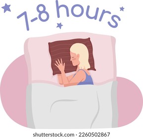 Get enough sleep 2D vector isolated illustration. Woman cuddling pillow flat character on cartoon background. Colorful editable scene for mobile, website, presentation. Comfortaa Bold font used