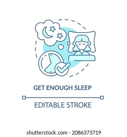 Get Enough Sleep Blue Concept Icon. Mental Health During Pregnancy Abstract Idea Thin Line Illustration. Healthy Regular Nap. Stress Reduction. Vector Isolated Outline Color Drawing. Editable Stroke
