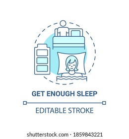 Get enough sleep concept icon. Self care practices. Healthy care ideas. Everyday body upgrading idea thin line illustration. Vector isolated outline RGB color drawing. Editable stroke