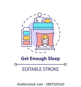 Get enough sleep concept icon. Self care practices. Health care ideas. Everyday body improvement idea thin line illustration. Vector isolated outline RGB color drawing. Editable stroke