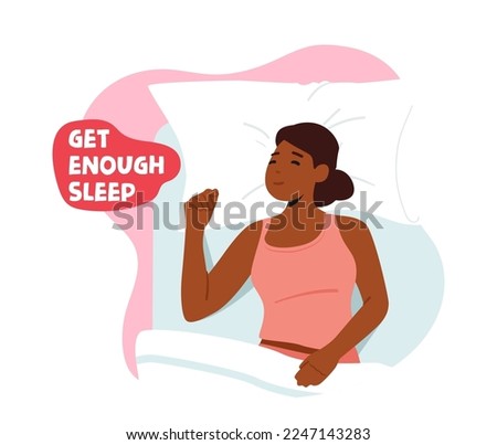 Get Enough Sleep, Night Relaxation, Leisure Banner, Advice for Immunity Boost, Healthy Lifestyle and Wellness with Relaxed Female Character Sleeping in Bed Top View. Cartoon People Vector Illustration