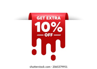 Get Extra 10 percent off Sale. Red ribbon tag banner. Discount offer price sign. Special offer symbol. Save 10 percentages. Extra discount sticker ribbon badge banner. Red sale label. Vector