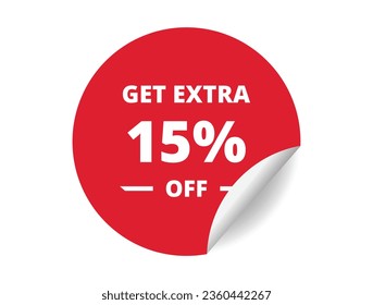 Get Extra 15% off Sale. 15 Percent circle sticker banner, badge symbol vector illustration