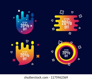 Get Extra 20% off Sale. Discount offer price sign. Special offer symbol. Save 20 percentages. Sale banners. Gradient colors shape. Abstract design concept. Vector