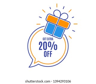 Get Extra 20% off Sale. Discount offer price sign. Special offer symbol. Save 20 percentages. Loyalty sale tag. Speech bubble banner. Gift box badge. Vector