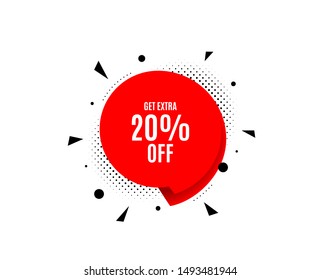 Get Extra 20% off Sale. Banner badge, offer sticker. Discount offer price sign. Special offer symbol. Save 20 percentages. Extra discount banner. Sticker badge. Vector