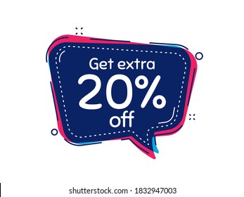 Get Extra 20% off Sale. Thought bubble vector banner. Discount offer price sign. Special offer symbol. Save 20 percentages. Dialogue or thought speech balloon shape. Vector