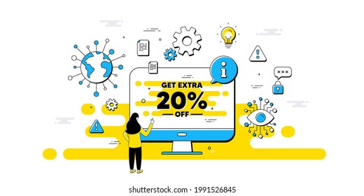 Get Extra 20 percent off Sale. Internet safe data infographics. Discount offer price sign. Special offer symbol. Save 20 percentages. Extra discount information message. Vector