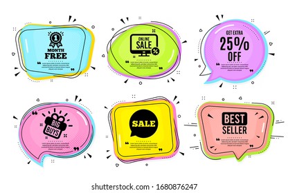Get Extra 25% off Sale. Big buys, online shopping. Discount offer price sign. Special offer symbol. Save 25 percentages. Quotation bubble. Banner badge, texting quote boxes. Vector