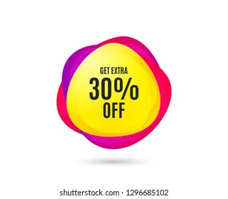 Get Extra 30% off Sale. Discount offer price sign. Special offer symbol. Save 30 percentages. Gradient sale tag. Abstract shopping banner. Template for design. Vector
