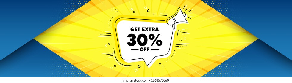 Get Extra 30 off Sale. Background with offer speech bubble. Discount offer price sign. Special offer symbol. Save 30 percentages. Best advertising coupon banner. Vector