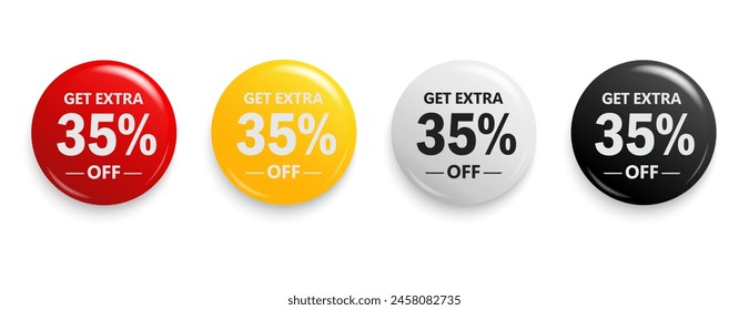 Get Extra 35% off sign. Discount offer price sign. Discount tag for shopping, marketing, advertisement, banner and web. Vector illustration.