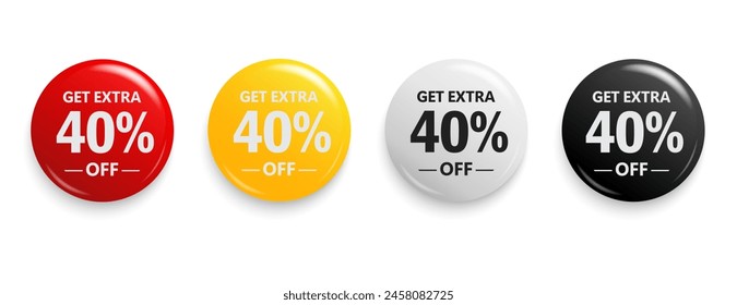 Erhalten Sie zusätzliche 40% Rabatt. Preis-Schild für Rabattangebot. Rabattmarke für Shopping, Marketing, Werbung, Banner und Web. Vektorillustration.