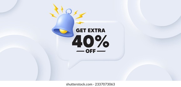 Obtén un 40% extra de la venta. Fondo neutral con burbuja de habla de chat. Signo de precio de oferta de descuento. Símbolo de oferta especial. Ahorra 40 por ciento. Mensaje de discurso de descuento adicional. Vector