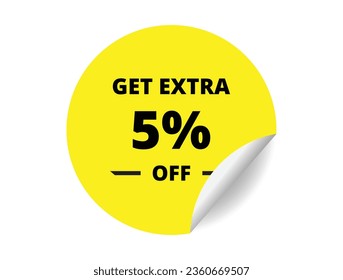 Obtén un 5% extra de la venta. Banner de pegatina de círculo 5 por ciento, símbolo de placa ilustración vectorial