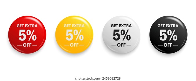 Get Extra 5% off sign. Discount offer price sign. Discount tag for shopping, marketing, advertisement, banner and web. Vector illustration.