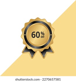 Get Extra 60% off Sale. Round sticker with offer message. Discount offer price sign. Special offer symbol. Save 60 percentages. Circle sticker mockup banner. Extra discount badge shape. 60% off badge.