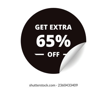 Obtén un 65% extra de la venta. Banner de etiqueta adhesiva de círculo de 65%, símbolo de insignia ilustración vectorial