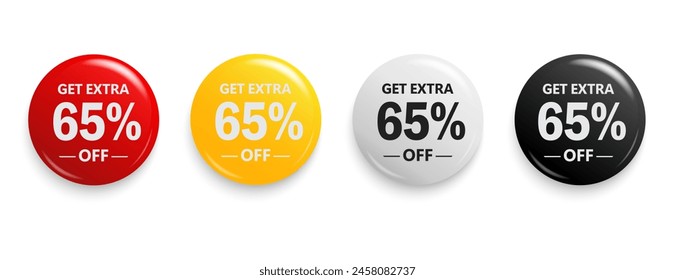 Get Extra 65% off sign. Discount offer price sign. Discount tag for shopping, marketing, advertisement, banner and web. Vector illustration.