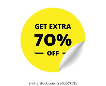 Obtén un 70% extra de la venta. Banner de pegatina de círculo 70 por ciento, símbolo de insignia ilustración vectorial