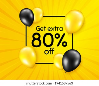 Obtén un 80% extra de la venta. Signo de oferta de descuento. Vector
