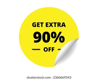 Get Extra 90% off Sale. 90 Percent circle sticker banner, badge symbol vector illustration