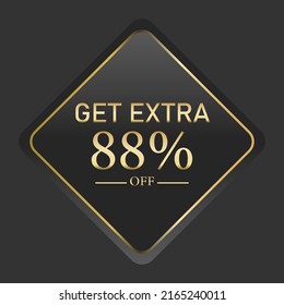 get extra luxury banner. Golden text on black square label frame. Dark  background. Vector illustration. special discount