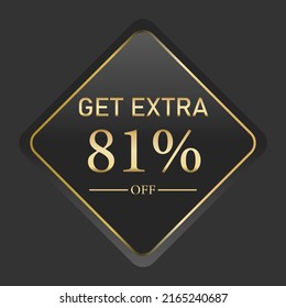 get extra luxury banner. Golden text on black square label frame. Dark  background. Vector illustration. special discount