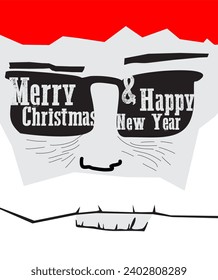 Get festive with our vector poster! Cool Santa in sunglasses and Christmas congrats. Charismatic design for joyful celebrations