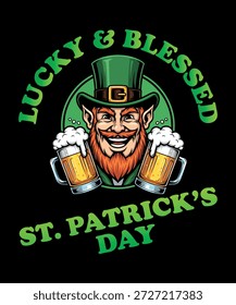 Ponte festivo con este diseño del Día de la Suerte y la Bendición de San Patricio. Con un alegre duende con dos cervezas, es la opción perfecta para desfiles irlandeses, paseos por pubs y diversión navideña. Salud a la suerte