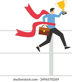 Get to the finish line and get a trophy, Vector illustration in flat style

