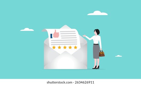 get five stars ratting from email and good feedback, client or customer give review stars concept vector illustration