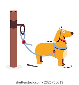 Get a flat illustration of dog tied  