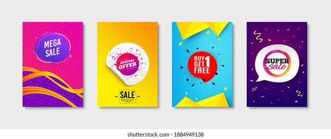 Get free, Special offer and Mega sale promo label set. Sticker template layout. Super sale sign. Offer tag, Label tag, Banner shape. Discount circle. Promotional tag set. Speech bubble banner. Vector