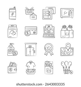 Get a glimpse of handy bundle of shopping services doodle icons