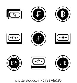 Get a glimpse of this amazing currency icons set in trendy glyph style