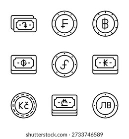 Get a glimpse of this amazing currency icons set in trendy line style